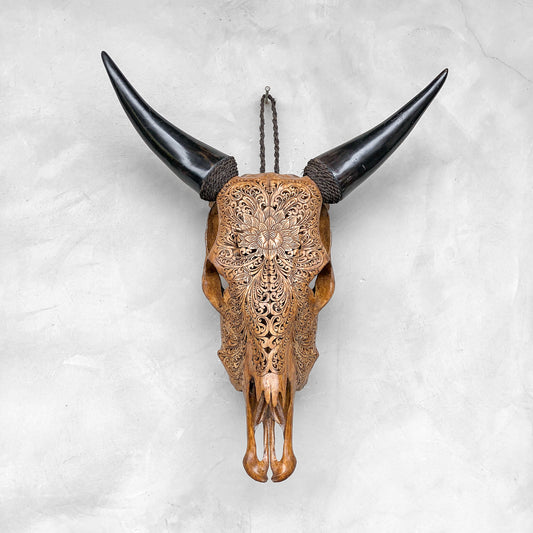 Garden Lotus | Hand-Carved Cow Skull