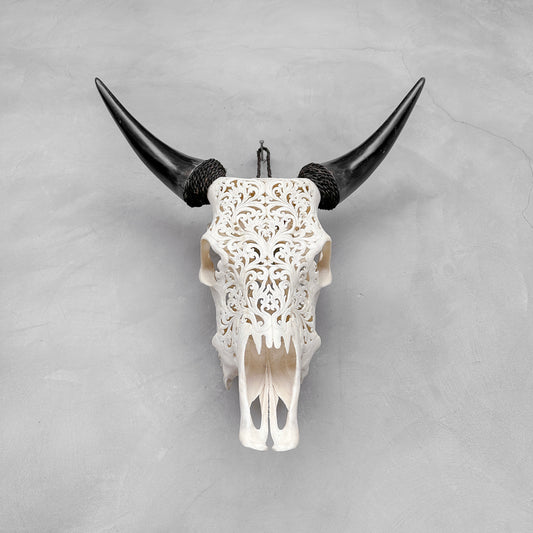 Fire Leaf | Hand-Carved Cow Skull