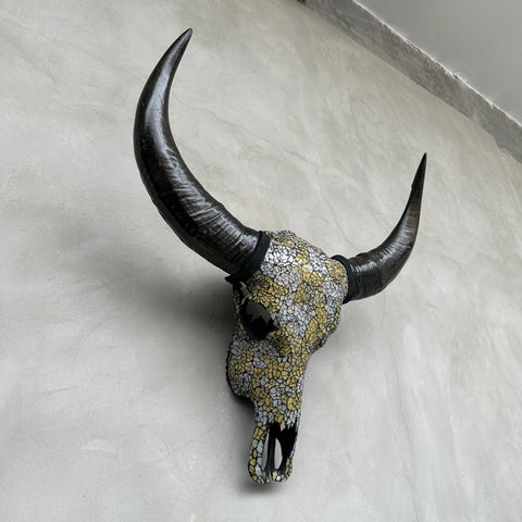 Marbled Sunshine Mosaic | Glass Buffalo Skull