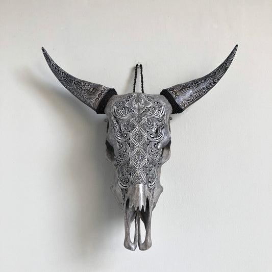 Delicate Bud | Hand-Carved Cow Skull