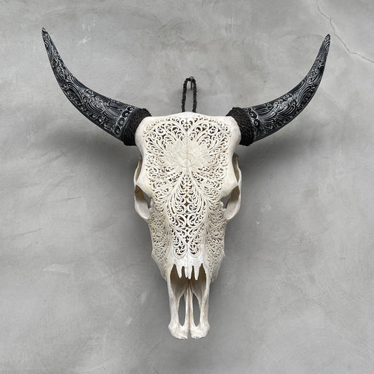 Lotus Glory | Hand-Carved Cow Skull