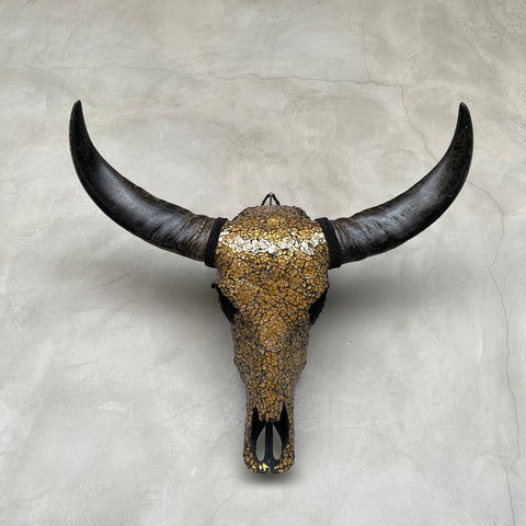 Amber Tide Mosaic | Glass Buffalo Skull