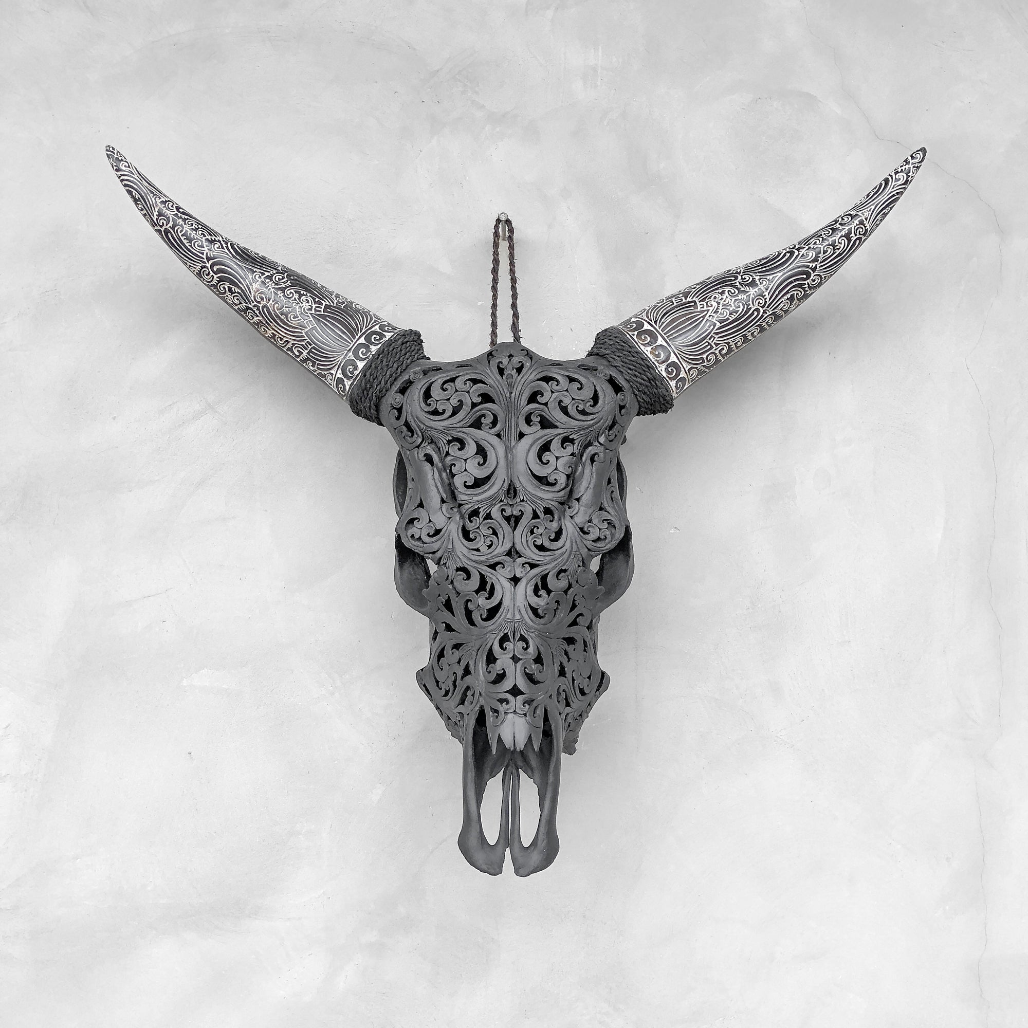 Boho Leaf | Hand-Carved Cow Skull