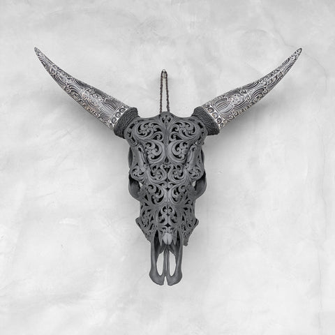 Boho Leaf | Hand-Carved Cow Skull