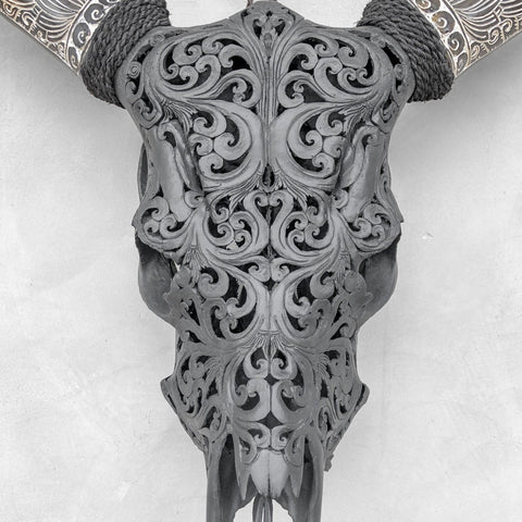 Boho Leaf | Hand-Carved Cow Skull