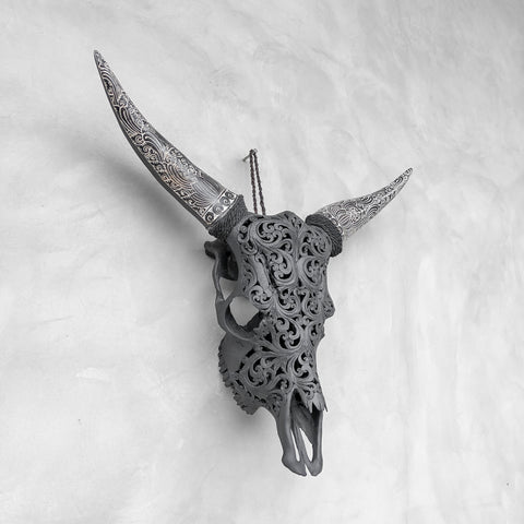 Boho Leaf | Hand-Carved Cow Skull