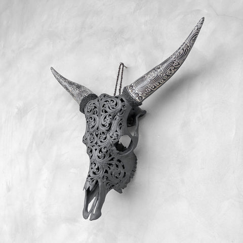 Boho Leaf | Hand-Carved Cow Skull