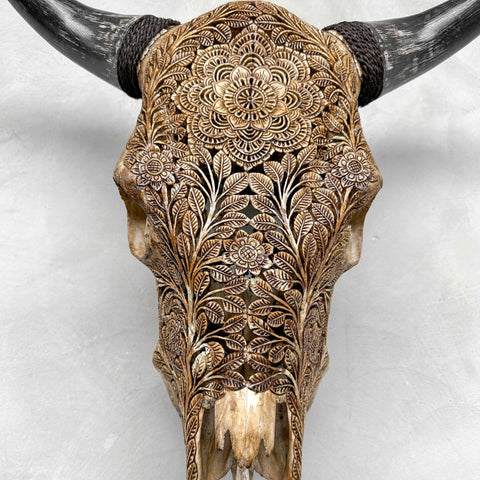 Mandala Moohawk | Hand-Carved Cow Skull