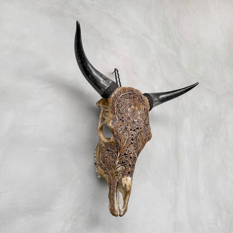 Mandala Moohawk | Hand-Carved Cow Skull