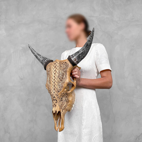 Rustic Rebel | Hand-Carved Cow Skull