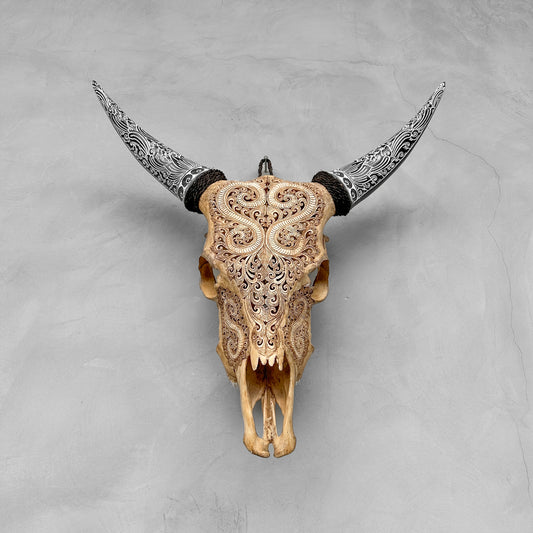 Groovy Glyphs | Hand-Carved Cow Skull