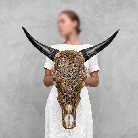 Mandala Moohawk | Hand-Carved Cow Skull